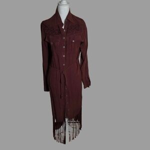 Elegant Brown Midi Dress with Fringe Detail Western Cowgirl Festival